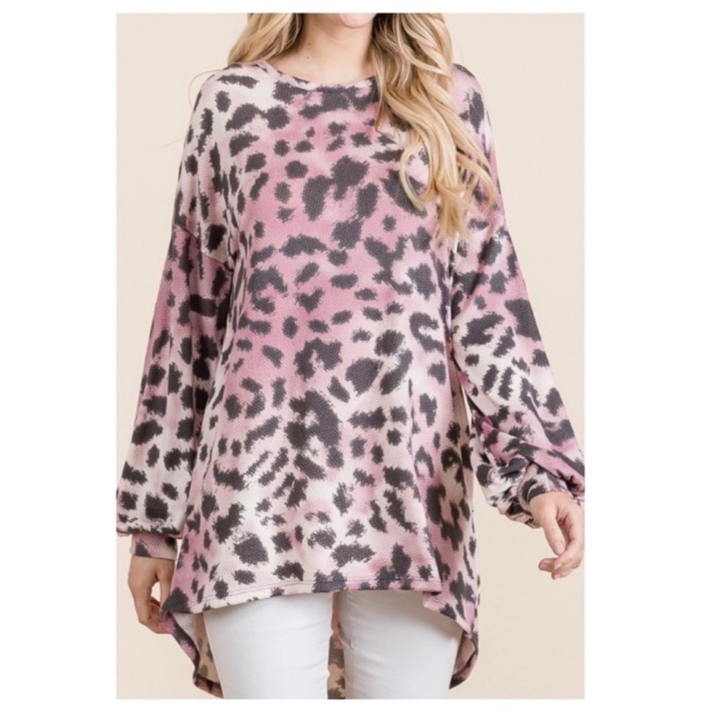 Leopard Print Pink and Black Women's Top
